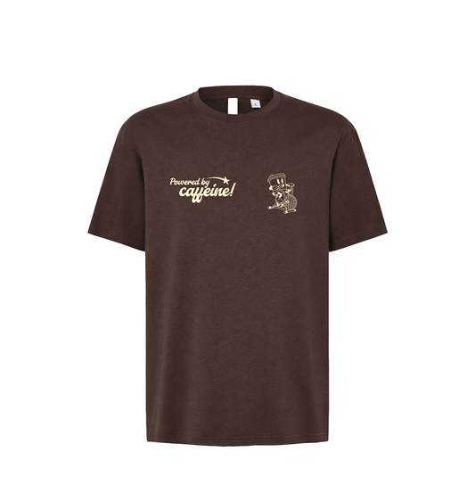 Camiseta "Powered by Caffeine" - Brown Oversize Tee