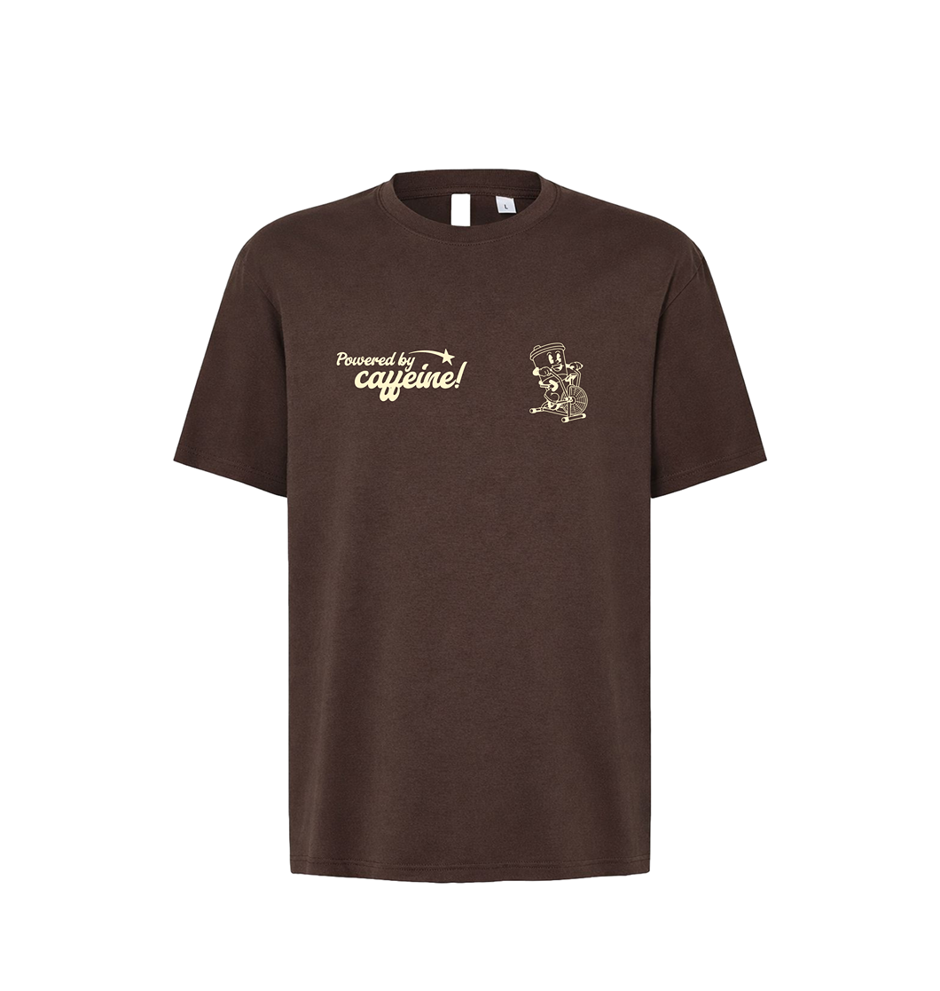 Camiseta "Powered by Caffeine" - Brown Oversize Tee