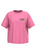 Vista frontal de la camiseta WodReset Good Energy rosa Candy Rose con logotipo en el pecho